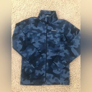 Columbia Blue Camouflage Camo Full Zip Fleece Jacket Youth Kids Boys M 10 / 12